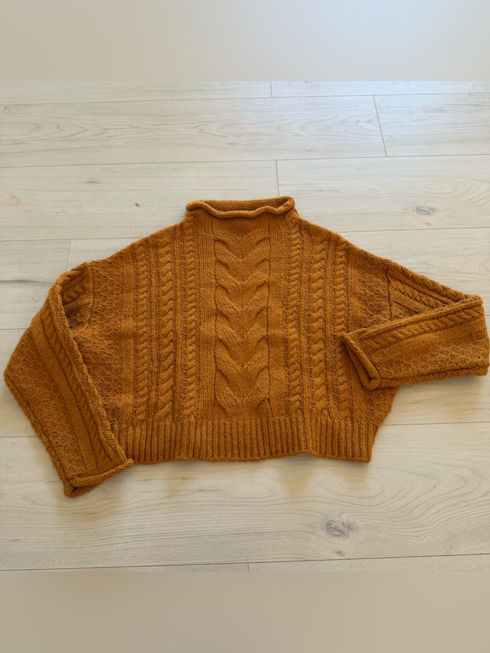 Pilcro Cable Knit Cropped Turtleneck - Rusty Orange